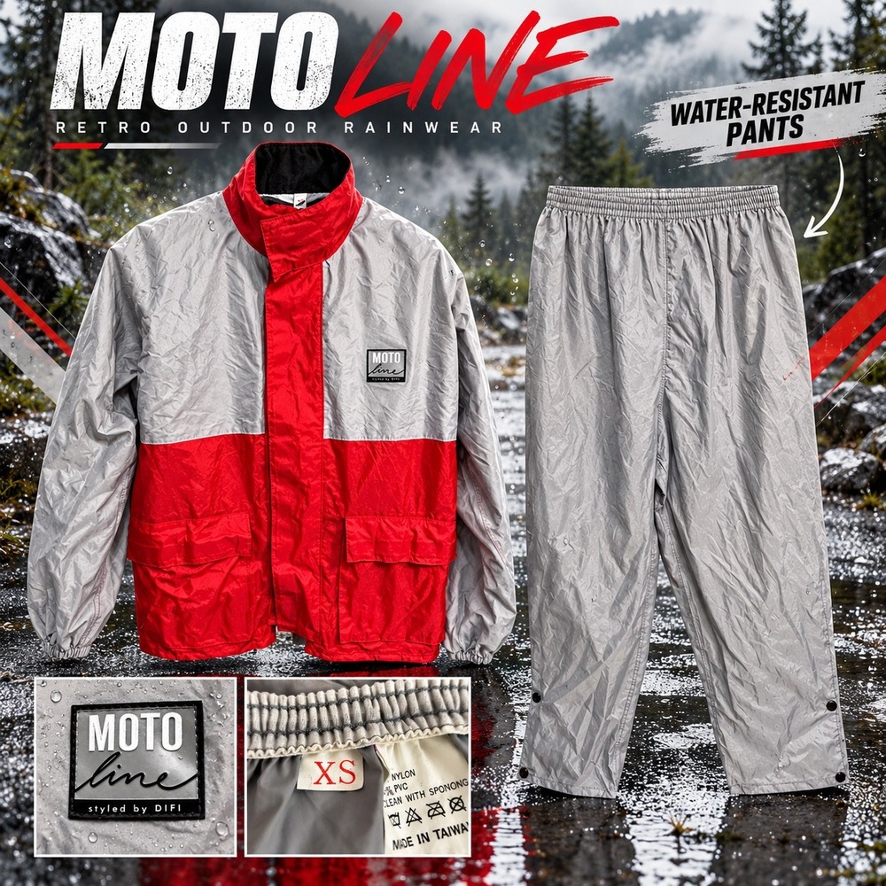 Moto Line by DIFI Retro Outdoor Rainwear Set Red Grey Water Resistant XS